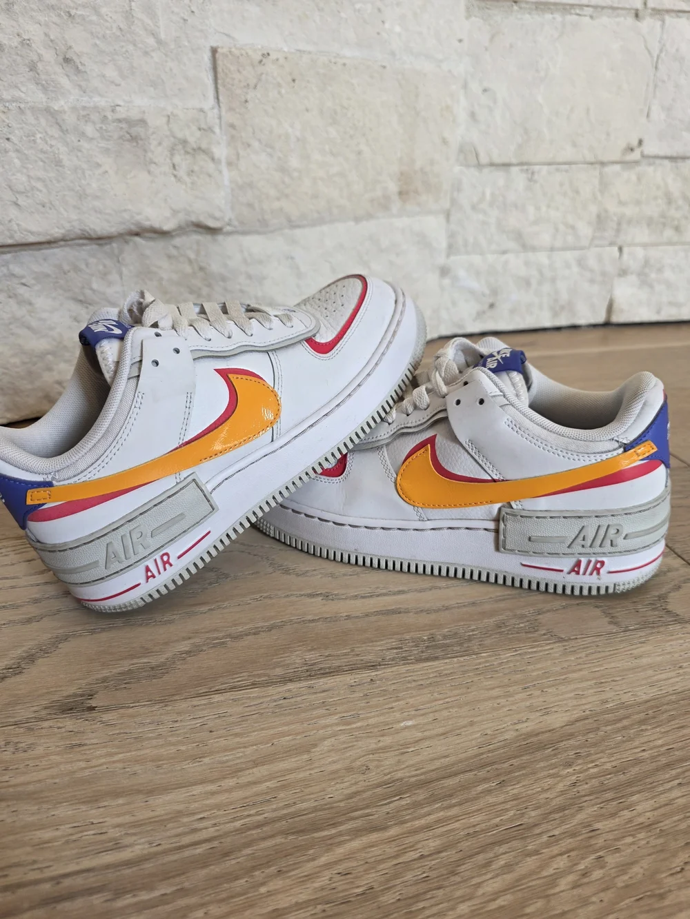 Nike Womens White Sneakers with Yellow & Pink & Purple Accents